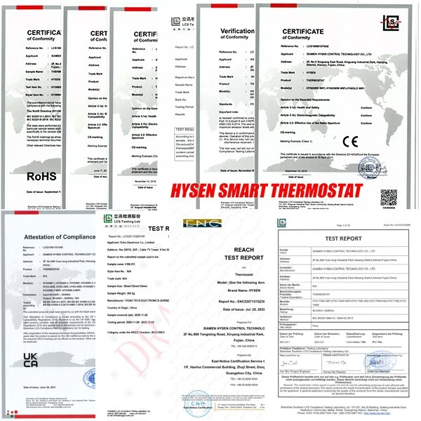 certification of hy02B05-2 water thermostat